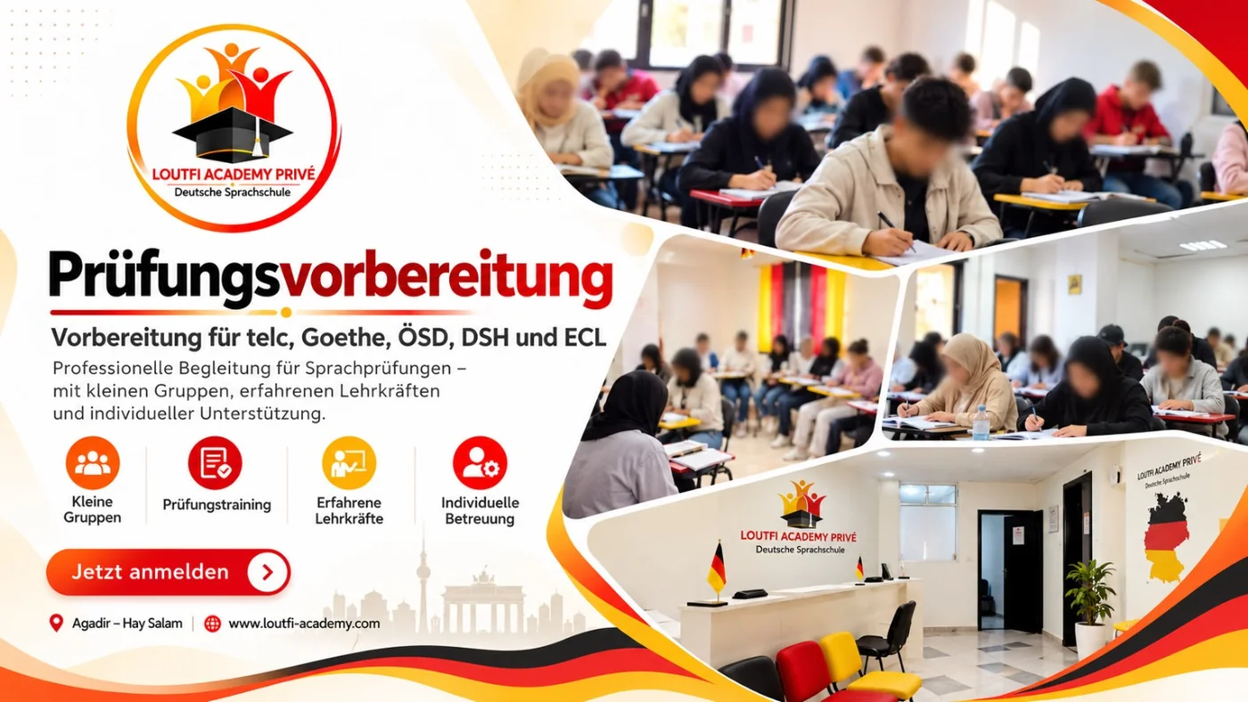 Prüfungsvorbereitung an der LOUTFI ACADEMY – telc, Goethe, ÖSD, DSH und ECL; Gesichter unscharf